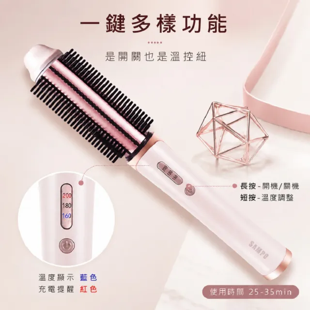 【SAMPO 聲寶】無線陶瓷直捲兩用造型器/捲髮器/直髮梳/離子梳(HC-Z1705L)