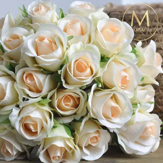 【Floral M】法式西麗雅玫瑰淺香檳仿真花花材10入組(人造花/仿真花/假花/花藝DIY/裝飾花材)