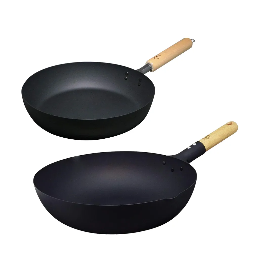 【TAKUMI 匠】日本製 岩紋鐵鍋/鐵炒鍋30公分+岩紋平底鍋26cm(超值兩件組)