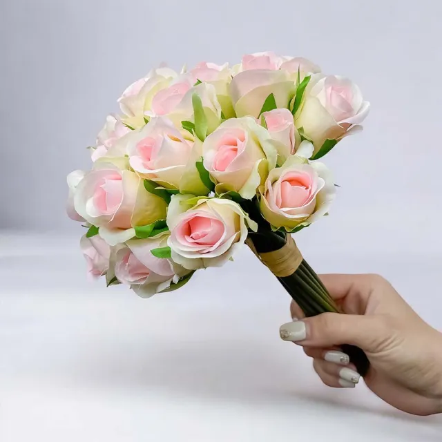 【Floral M】法式西麗雅玫瑰甜心粉仿真花花材10入組(人造花/仿真花/假花/花藝DIY/裝飾花材)