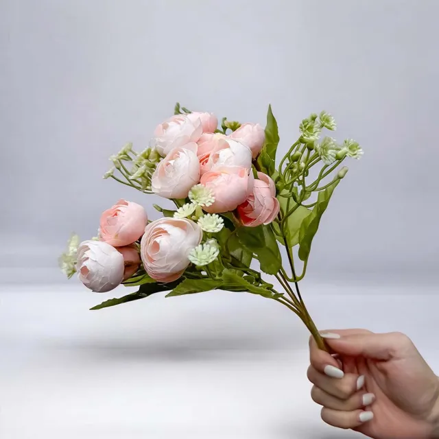 【Floral M】法式花園香檳色圓葉小玫瑰花束仿真花花材1入組(人造花/仿真花/假花/花藝DIY/裝飾花材)
