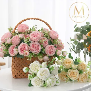 【Floral M】花中之王牡丹花優雅白仿真花花材1入組(人造花/仿真花/假花/花藝DIY/裝飾花材)