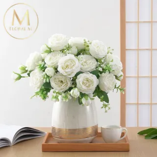 【Floral M】花中之王牡丹花優雅白仿真花花材1入組(人造花/仿真花/假花/花藝DIY/裝飾花材)