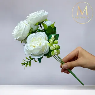 【Floral M】花中之王牡丹花優雅白仿真花花材1入組(人造花/仿真花/假花/花藝DIY/裝飾花材)