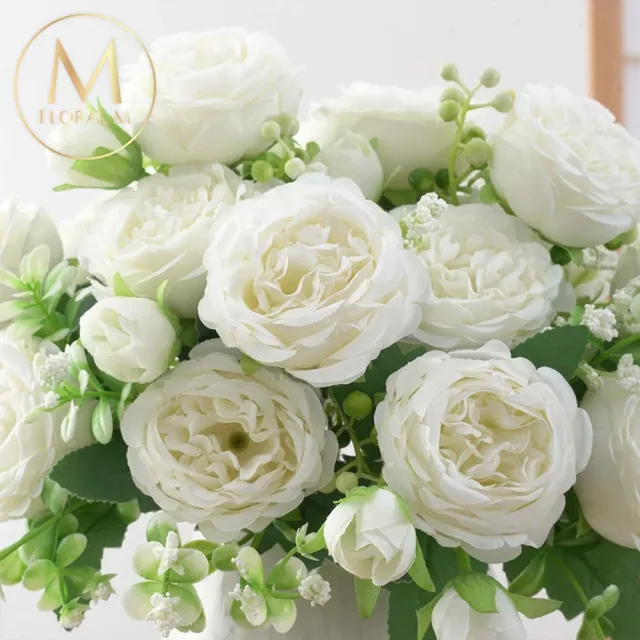 【Floral M】花中之王牡丹花優雅白仿真花花材1入組(人造花/仿真花/假花/花藝DIY/裝飾花材)