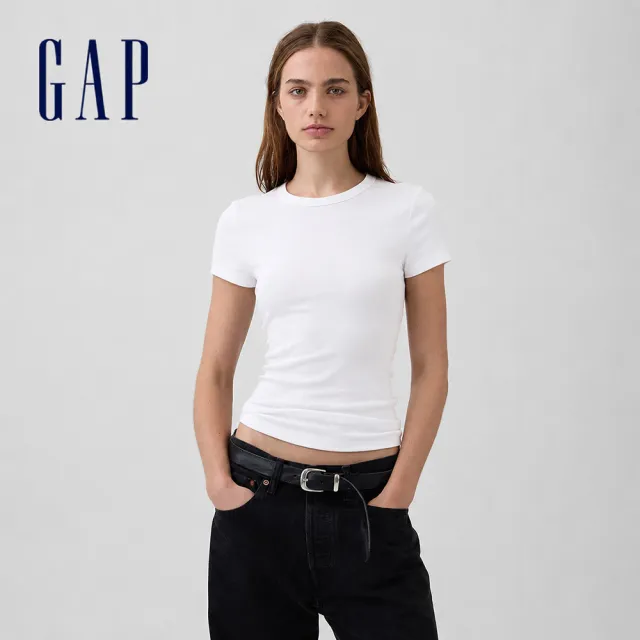 【GAP】男女裝 彈力貼身百搭/棉質舒適短袖T恤-多款任選(839665&440768&440775)