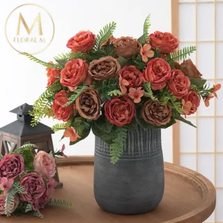 【Floral M】英倫復古玫瑰花束焦糖橙仿真花花材1入組(人造花/仿真花/假花/花藝DIY/裝飾花材)