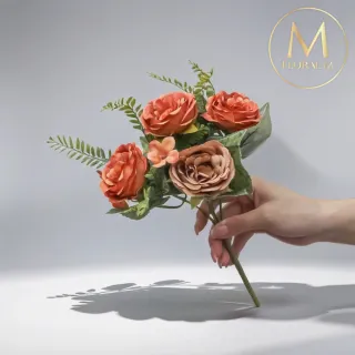 【Floral M】英倫復古玫瑰花束焦糖橙仿真花花材1入組(人造花/仿真花/假花/花藝DIY/裝飾花材)