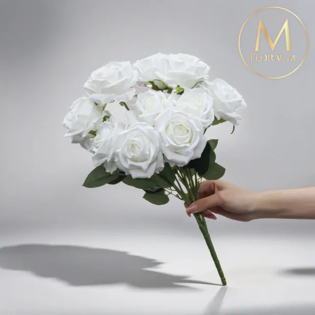【Floral M】英式卡爾玫瑰經典白仿真花花材1入組(人造花/仿真花/假花/花藝DIY/裝飾花材)