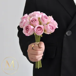 【Floral M】法式西麗雅玫瑰公主粉仿真花花材10入組(人造花/仿真花/假花/花藝DIY/裝飾花材)