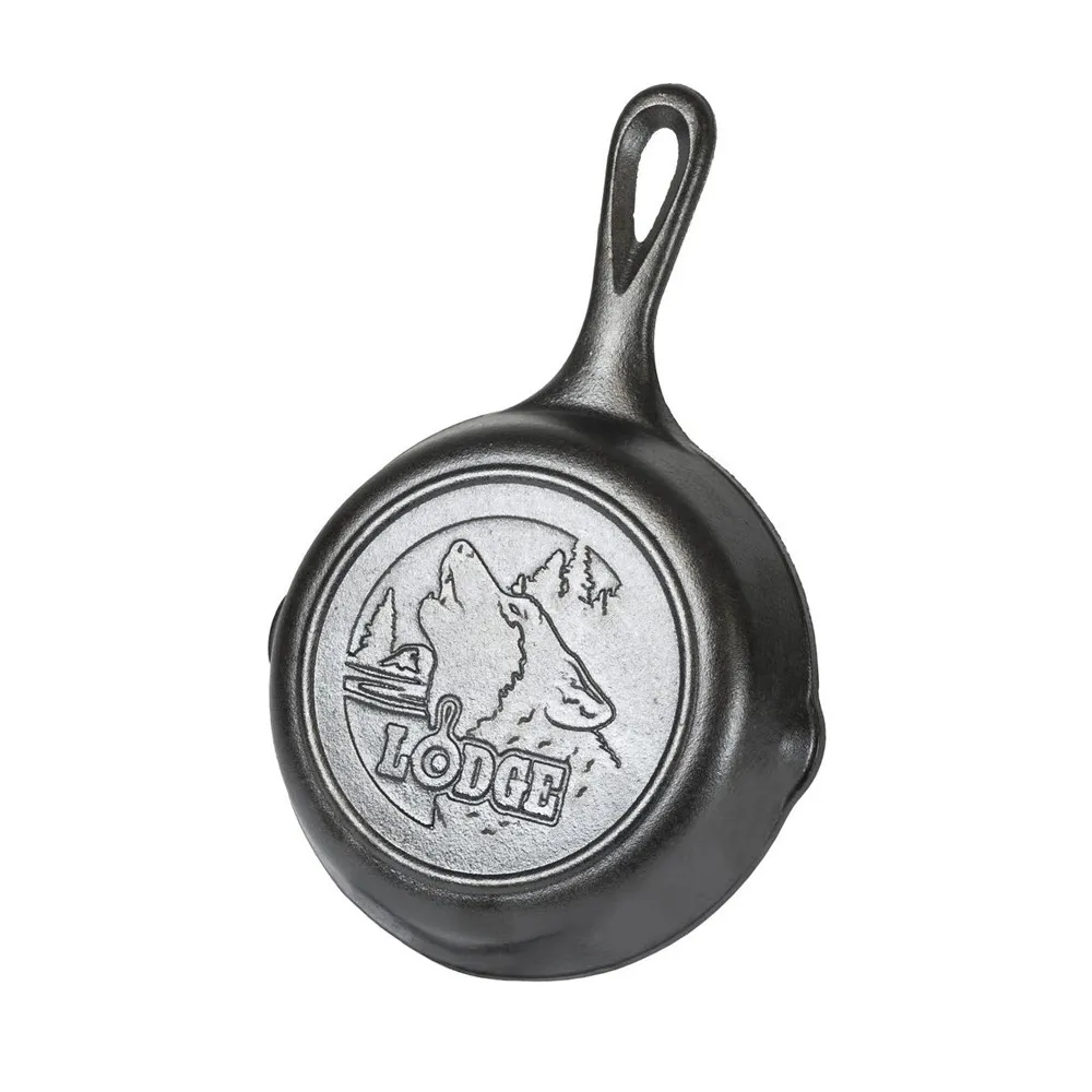 【LODGE】野生動物系列 美國製鑄鐵露營煎鍋-狼-17cm (Wanderlust/鑄鐵煎盤/鑄鐵煎鍋/L3SKWLWF)