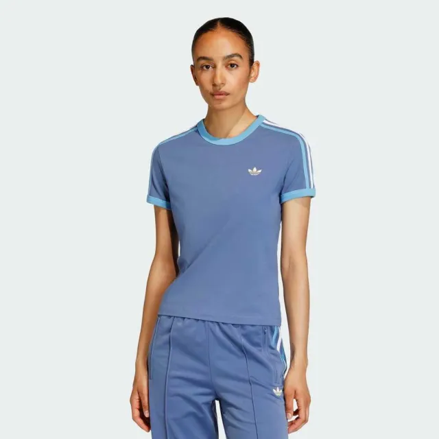 【adidas 愛迪達】3s Tee Slim 女 T恤 運動上衣 休閒短袖 藍 亞版 經典(KE9385)