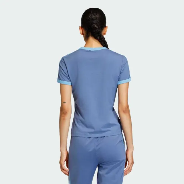 【adidas 愛迪達】3s Tee Slim 女 T恤 運動上衣 休閒短袖 藍 亞版 經典(KE9385)