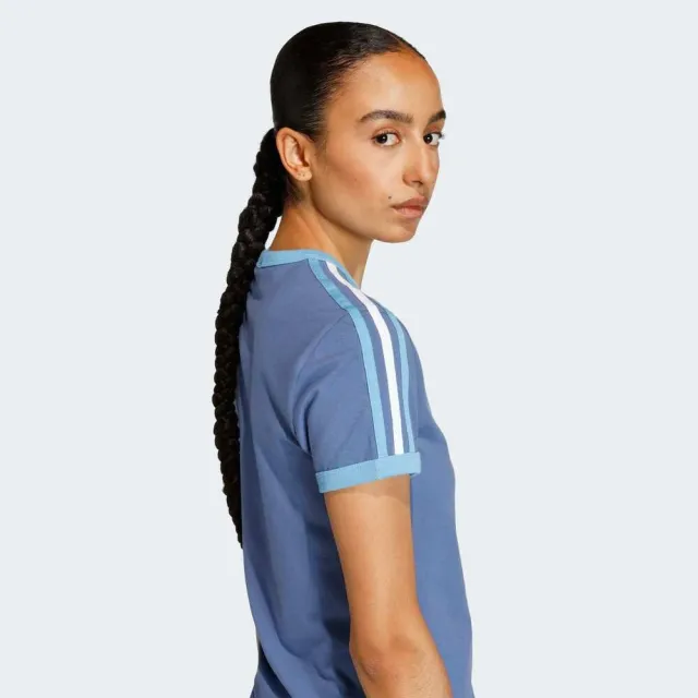 【adidas 愛迪達】3s Tee Slim 女 T恤 運動上衣 休閒短袖 藍 亞版 經典(KE9385)