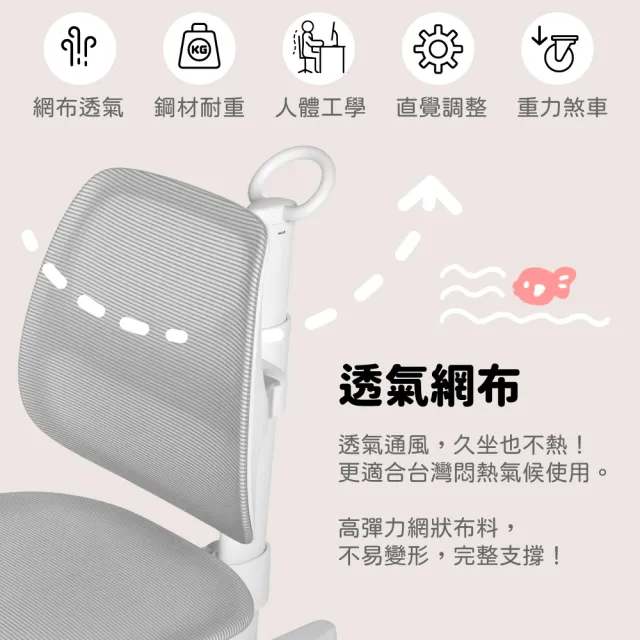 【林製作所】透氣網布兒童成長椅 粉灰藍三色可選(人體工學 椅子 兒童成長椅 兒童椅 升降 學習椅)