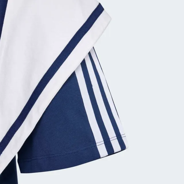 【adidas 愛迪達】Dce Box Tee 女 T恤 運動上衣 休閒短袖 深藍 亞版 短版 領巾設計(KY7755)
