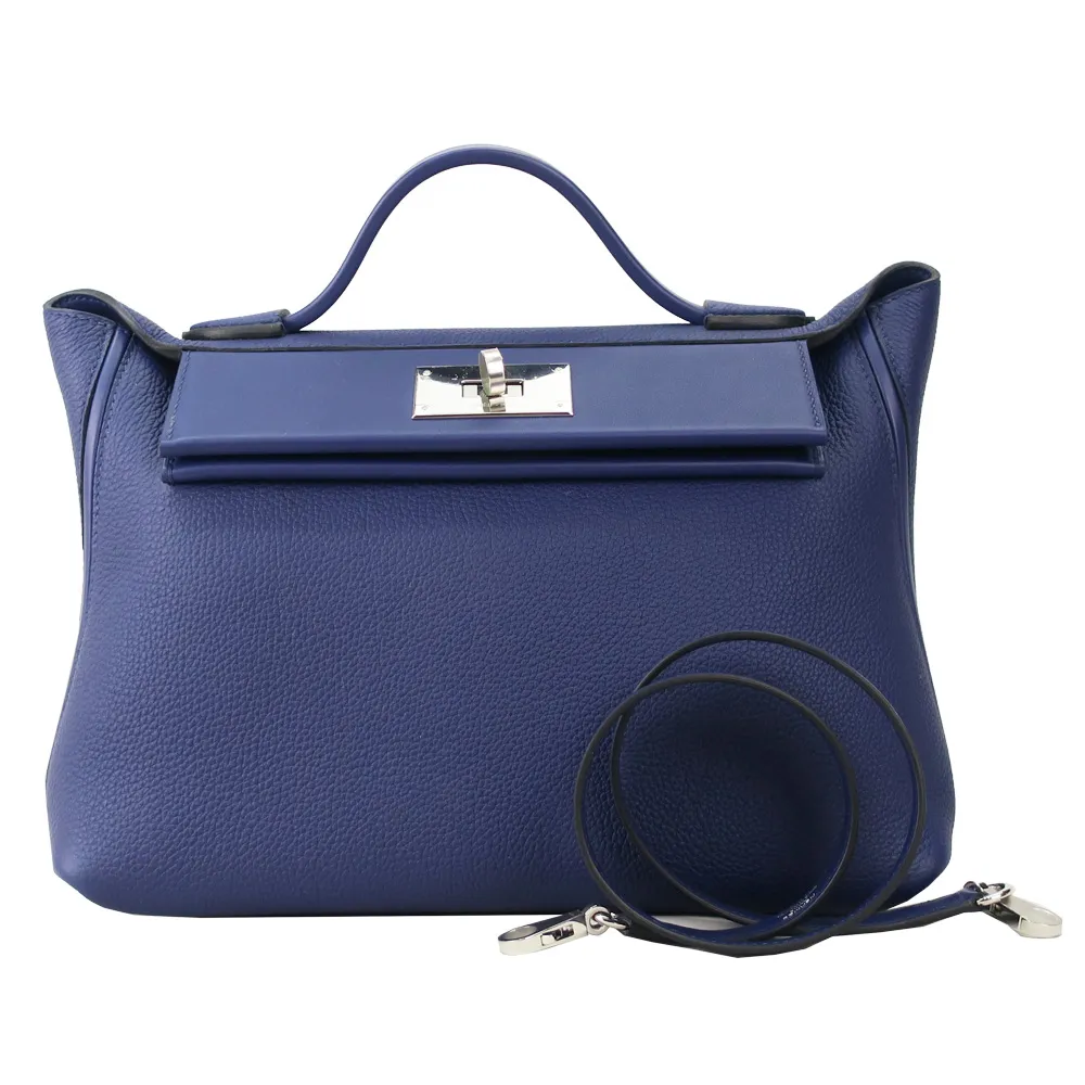 【Hermes 愛馬仕】24/24 29cm Togo 牛皮手提/肩背包(2Z午夜藍/D刻/銀釦)
