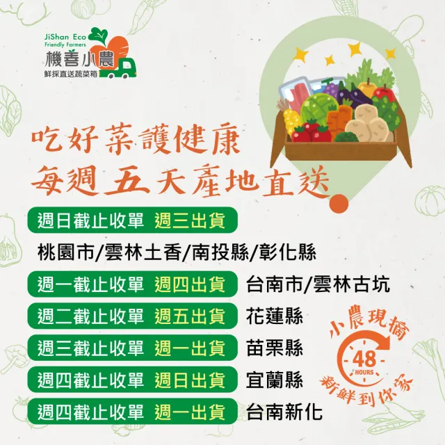 【機善小農】蔬菜箱_南投縣_經濟箱9件(每週出箱)(有機友善/鮮採直送/安心健康/支持家鄉好農產)