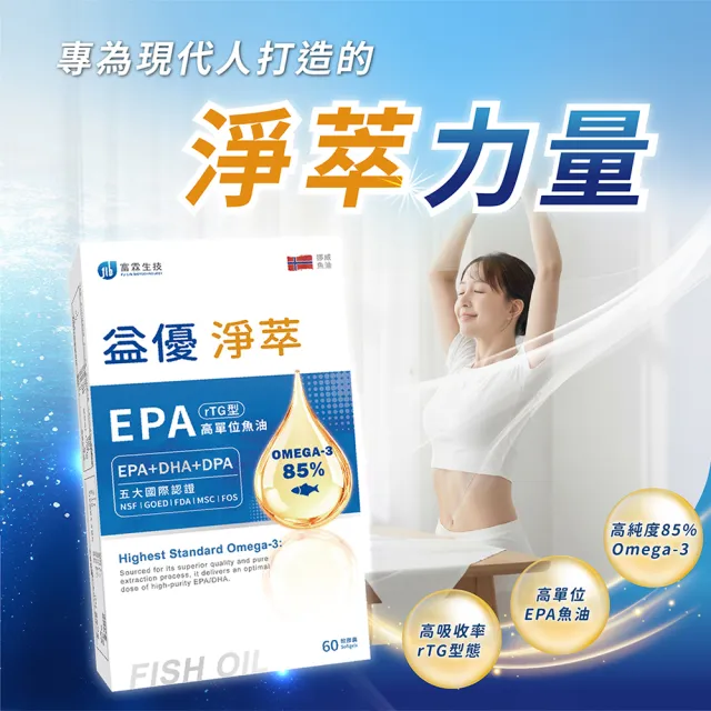 【FU LIN 富霖生技】益優淨萃 Omega-3 頂級魚油 (3入組)EPA+DHA+DPA rTG魚油