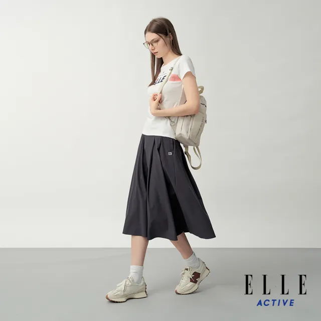 【ELLE ACTIVE】女款 傘襬剪裁打褶中長裙-深灰色(EA26S1W2201-98)