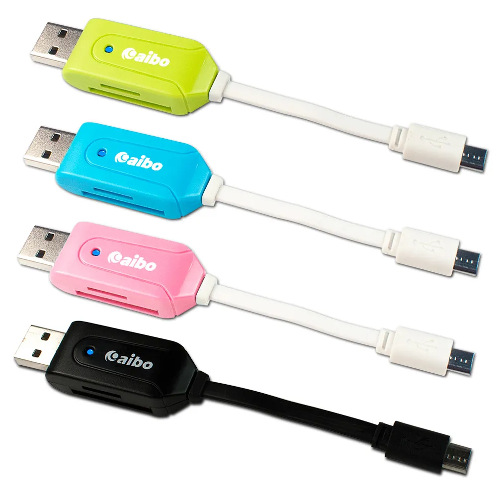 【aibo】OTG113 多彩帶線OTG傳輸充電/讀卡機(USB A公+SD/TF讀卡)