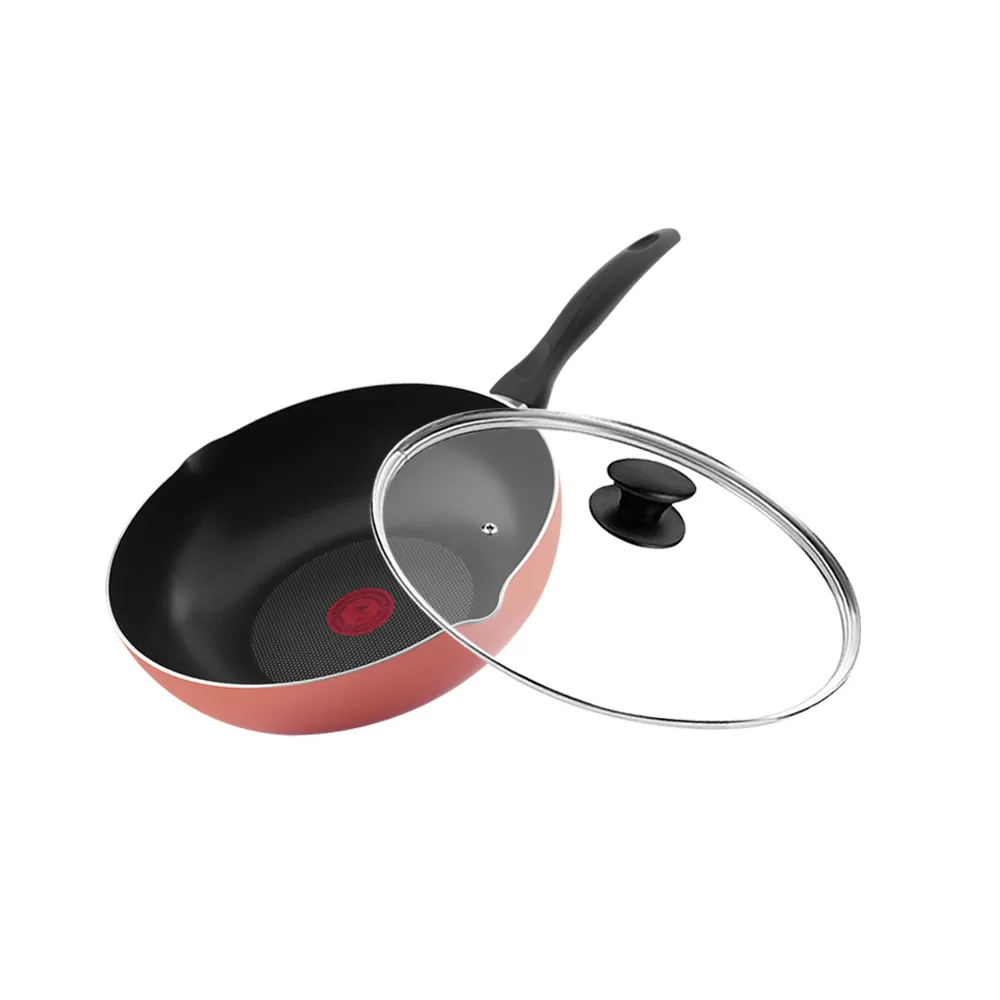 【Tefal 特福】玫瑰紅系列28CM不沾鍋深平底鍋+玻璃蓋