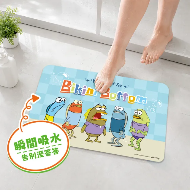 【SpongBob 海綿寶寶】2條組-比奇堡居民吸水皮革止滑地墊-(海綿寶寶 路人魚 派大星 0.4公分特薄)