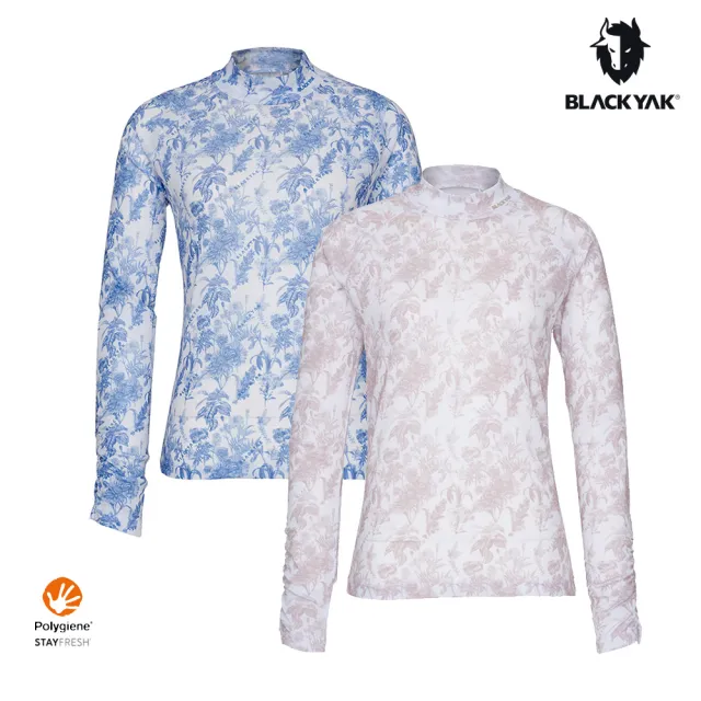 【BLACKYAK】女 FLOWER小高領長袖上衣[二色]春夏 輕薄透氣 抗菌除臭 仿亞麻花卉印花｜FB1WC703