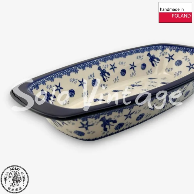 【波蘭陶】SOLO歐洲家居 正版原裝 波蘭原廠手繪 CA 36CM 長型烤盅 烤盤 海藍之心系列