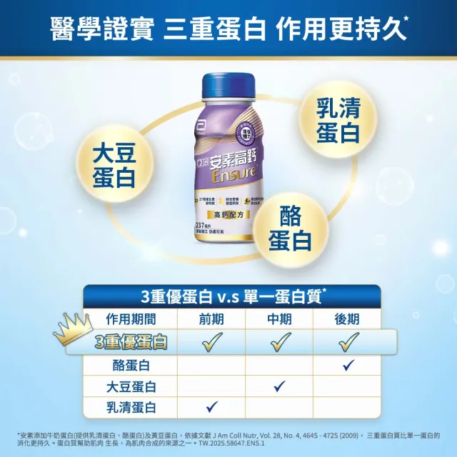 【亞培】安素高鈣鈣強化即飲配方-香草減甜口味 237mlx24入x4箱(成人營養品、補充體力、三重蛋白質、鈣質)