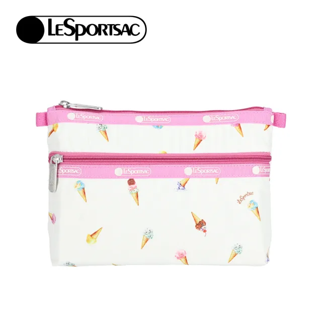 【Lesportsac】Cosmetic Clutch 雙層拉鍊化妝包 收納袋 盥洗包 女包(繽紛冰淇淋)