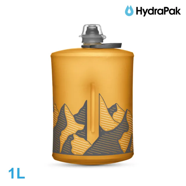 【HydraPak】Stow軟式水壺GS351｜鬱金黃 1L (附提把 摺疊收納)
