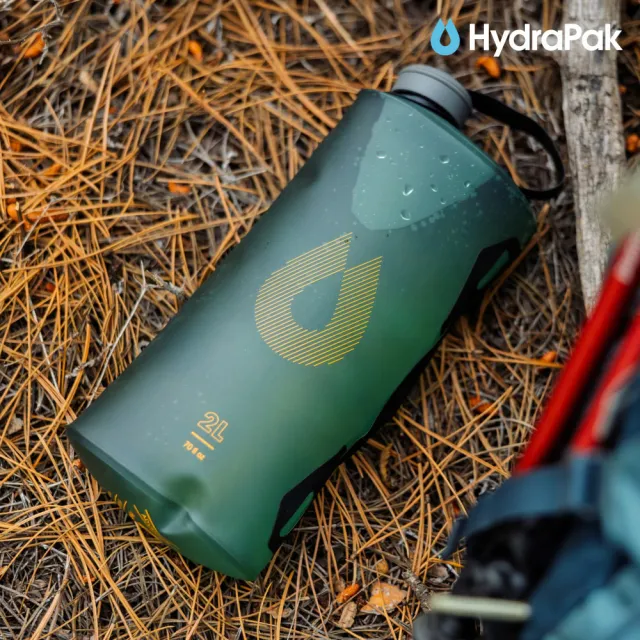 【HydraPak】Seeker摺疊儲水袋A822｜海松綠 2L (附提把 摺疊收納)