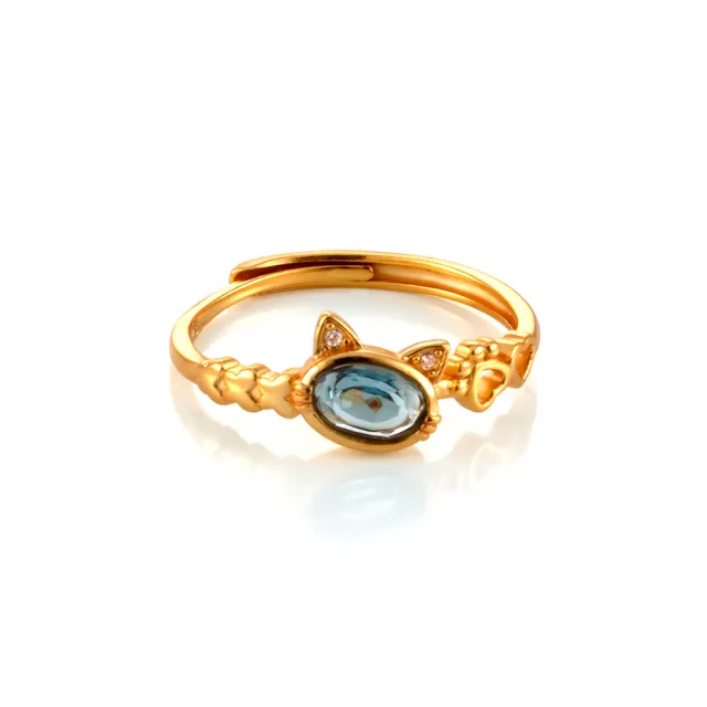 【Woogie武吉珠寶】精品托帕石設計純銀戒指(倫敦藍貓咪8x7mm)