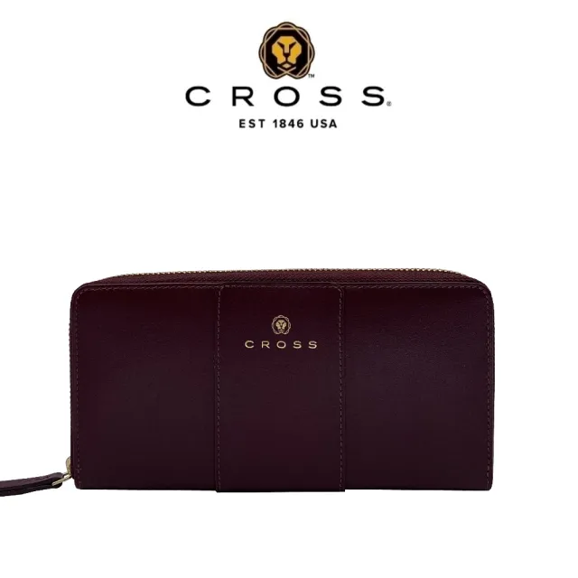 【CROSS】賈姬限定版 頂級小牛皮拉鍊長夾(酒紅色)