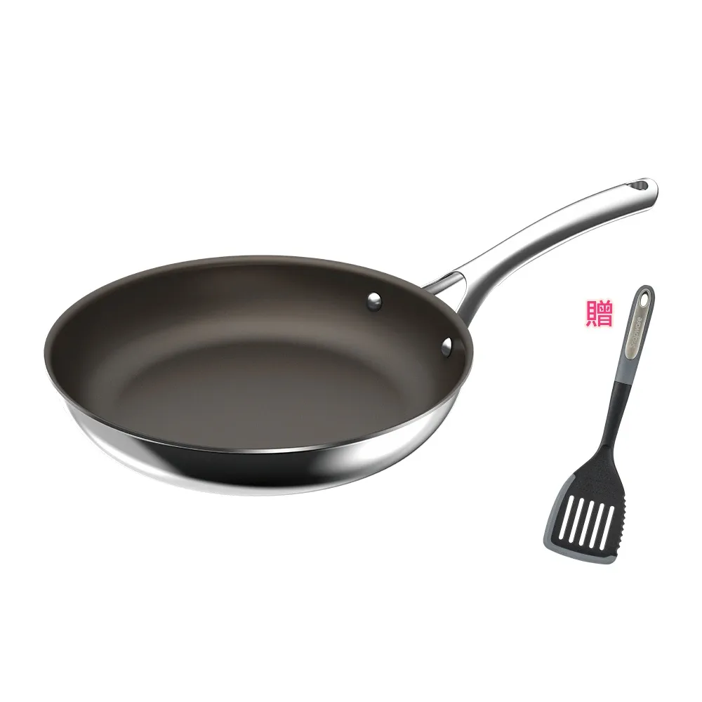 【CorelleBrands 康寧餐具】DuraNano晶奈無塗層不沾不鏽鋼平煎鍋28cm