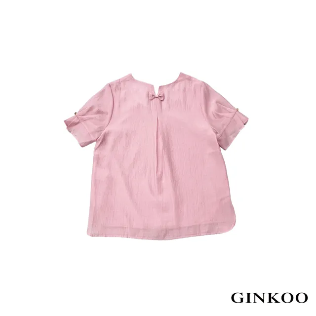 【GINKOO 俊克】後領蝴蝶結袖口荷葉天絲上衣