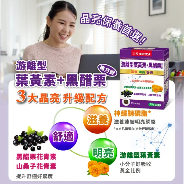 【SENTOSA 三多】游離型葉黃素 黑醋栗複方3入組(共90錠)