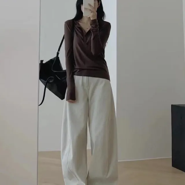 【ASister 小姊姊】AS2587#女裝｜休閒褲☆韓系辣妹Y2K工裝彎刀褲(白色 S-XL)