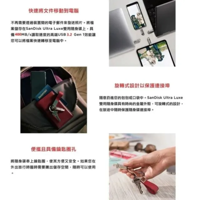 【SanDisk 晟碟】全新版 64GB Ultra Luxe TYPE-C USB 3.2 全金屬 雙用隨身碟(原廠5年保固 最高讀速400MB/s)