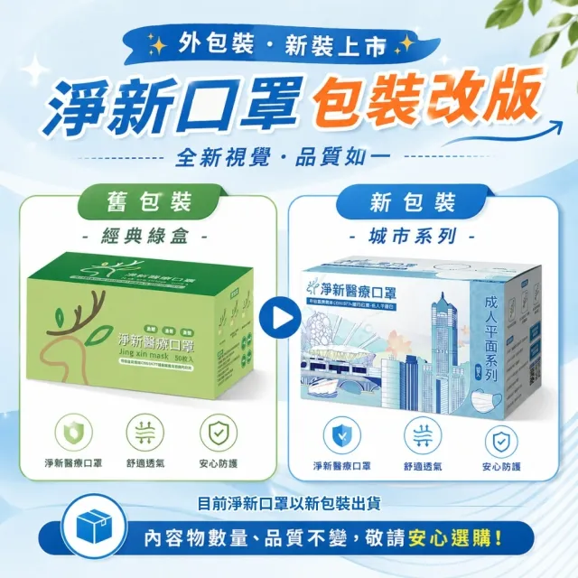 【淨新】4盒組-成人平面醫療口罩(50入*4盒)