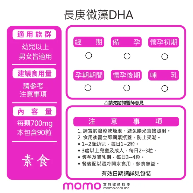 【長庚生技】微藻油DHA軟膠囊(90粒/瓶)