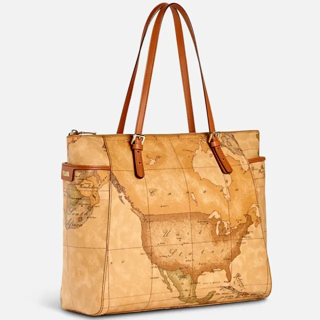 【Alviero Martini】義大利地圖包 長帶拉鍊側揹包37cm(地圖黃)