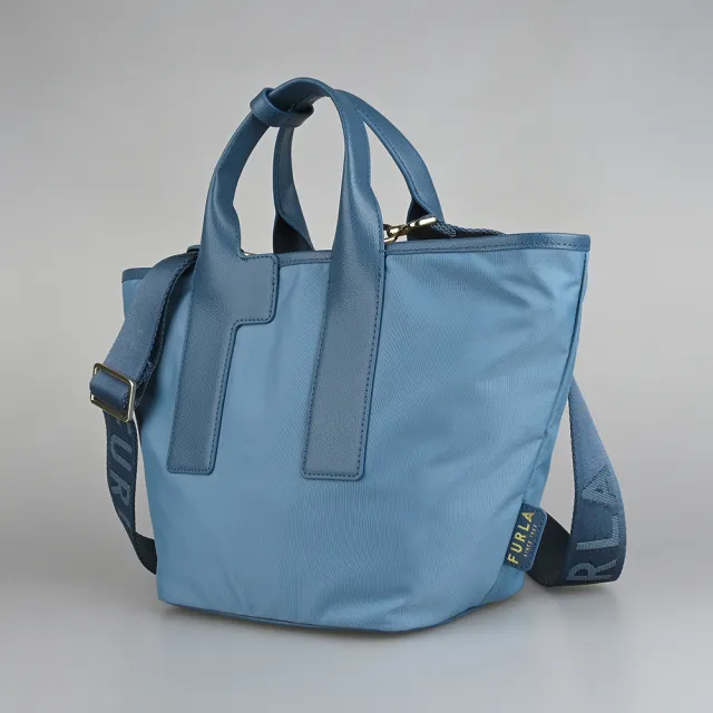 【FURLA 芙拉】FURLA PIUMA 尼龍雙色設計拼牛皮拉鍊斜背托特包(中/多色)
