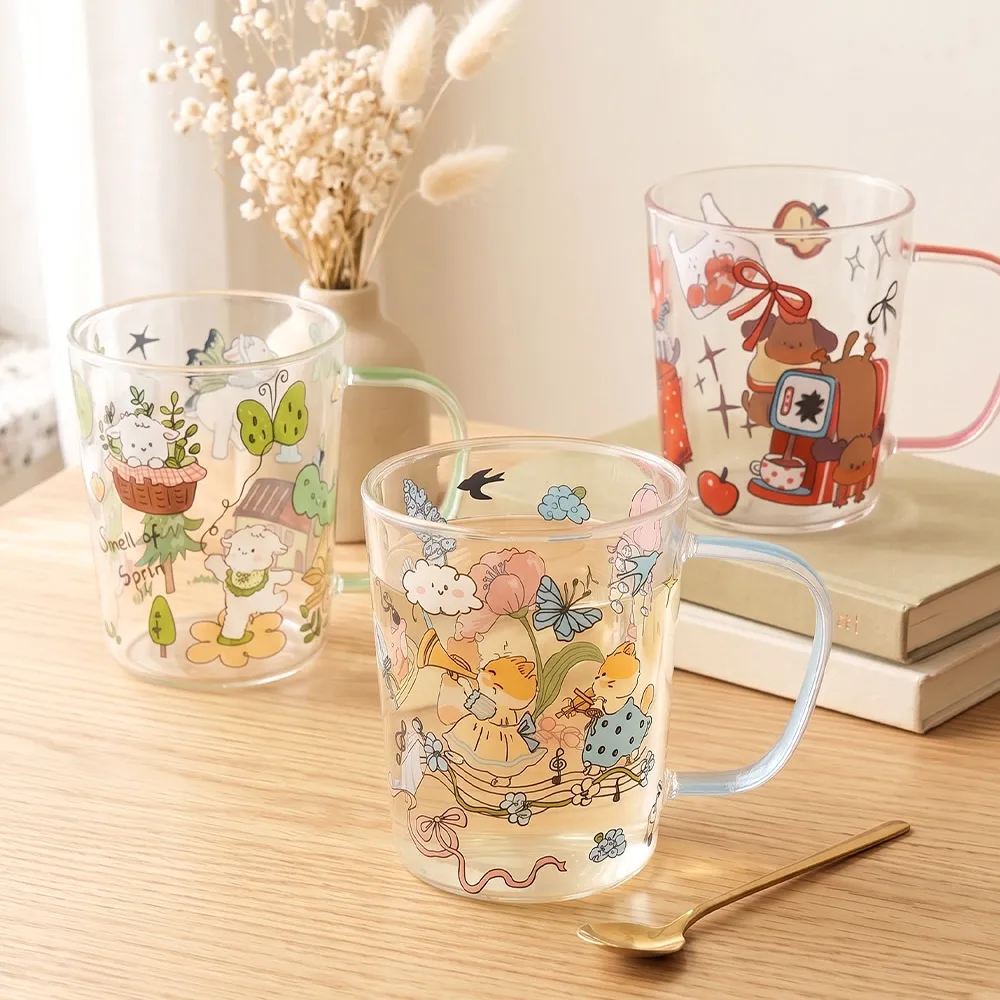 【Just Home】萌系動物透明玻璃馬克杯400ml單入-3款可選(杯 玻璃杯 耐熱玻璃)