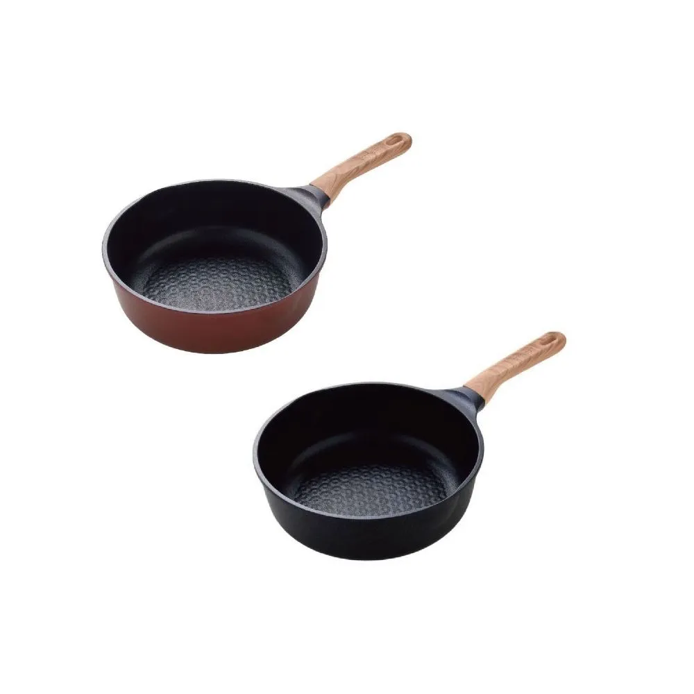 【Arnest】日本 Arnest 鑽石蜂巢紋不沾深型炒鍋24cm(兩色任選一/200萬次耐磨/韓製鍋/木紋把手)