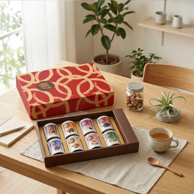 【長青穀典】紅璽8入禮盒C款(肉桂 薑汁 帶皮 香蔥 黑豆 三色葡萄乾 綜合堅果 梅之味 禮盒 春節禮盒)
