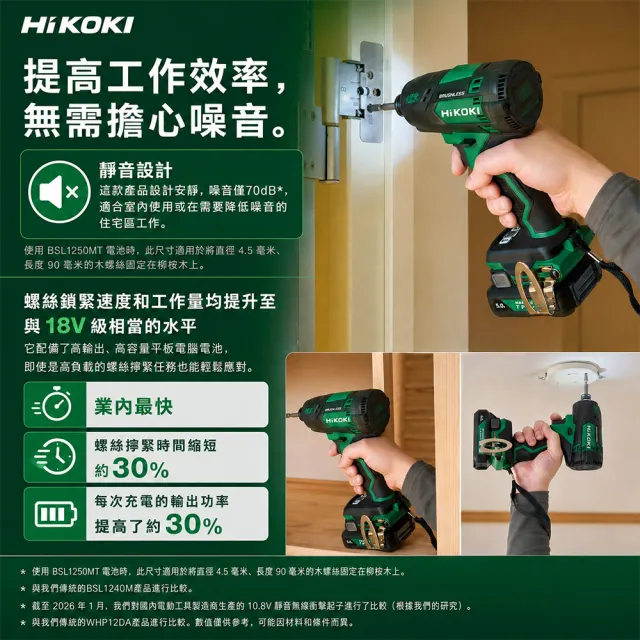 【HiKOKI】12V液壓式無刷衝擊起子機(雙電) WHP12DB