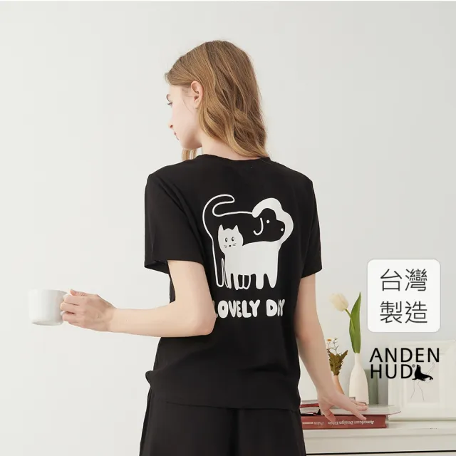 【Anden Hud】上衣_Lazy Day．寬鬆短袖口袋上衣(黑色-美好的一天)