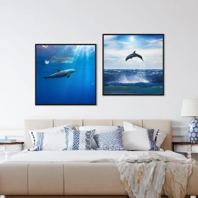 【菠蘿選畫所】海洋精靈二幅聯畫組合-60x60cm(海洋精靈聯畫組合海洋/北歐插畫畫作/攝影/精靈)